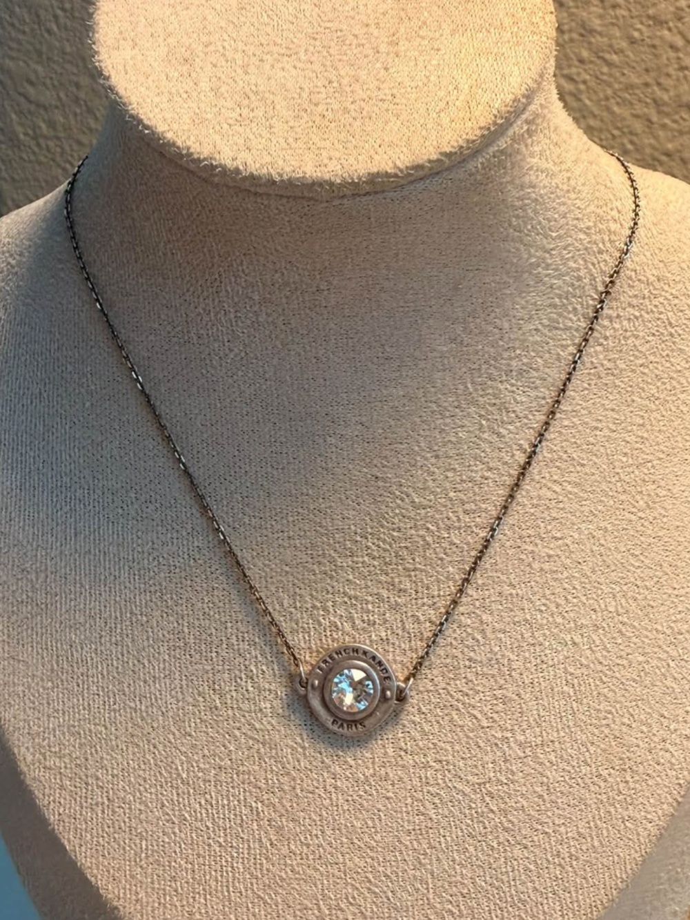 French Kande Antiqued Clear Crystal Layering Necklace